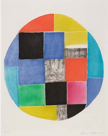 Appraisal: SONIA DELAUNAY Circular Composition with Colored Squares Color lithograph circa