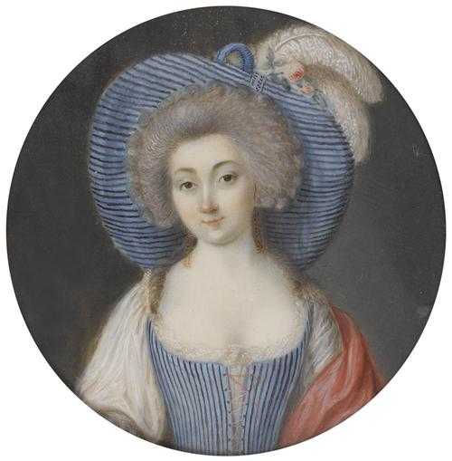 Appraisal: AUSTRIA ca Mixed media on ivory Round half portrait of