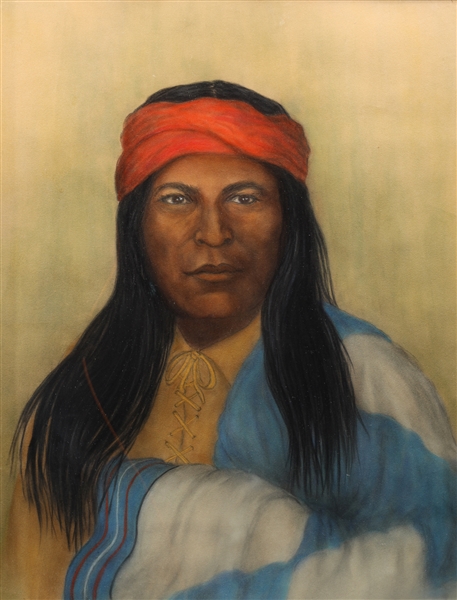 Appraisal: Large framed pastel on paper portrait of native American woman