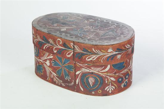 Appraisal: DECORATED BOX Scandinavian nd half- th century Oval bentwood box