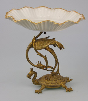 Appraisal: A comport with china bowl and gilt metal crane and