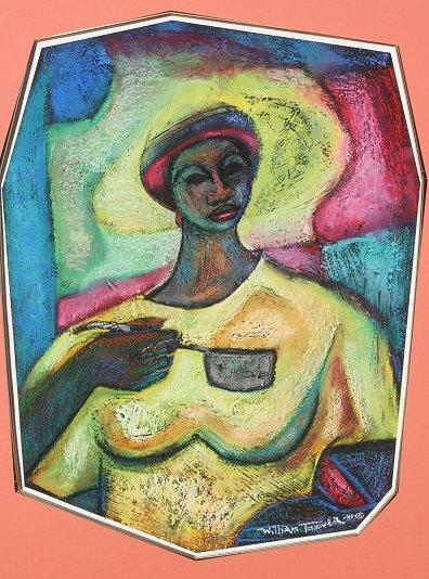 Appraisal: TOLLIVER William American - Woman with Ladle Mixed Media on