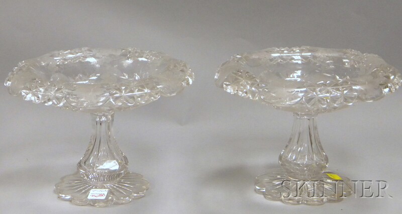 Appraisal: Pair of Victorian Colorless Cut and Etched Glass Compotes with