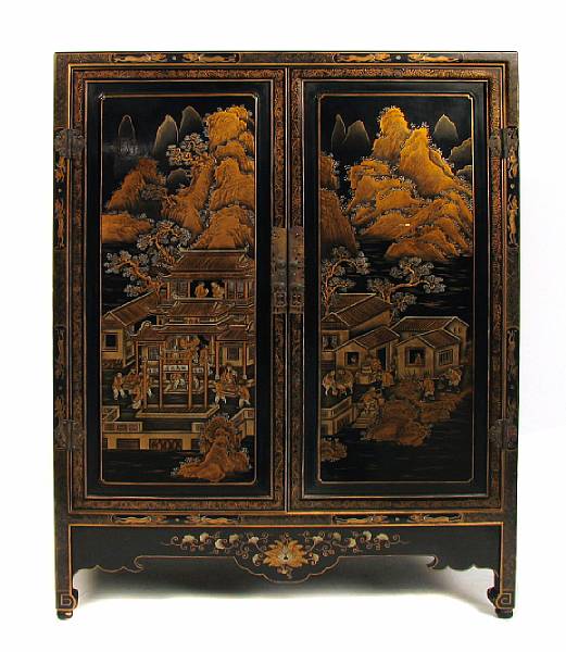 Appraisal: A Chinese lacquered side cupboard height ft in width in