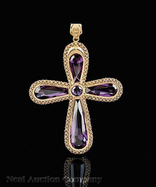 Appraisal: A Victorian kt Yellow Gold and Amethyst Cross approx height