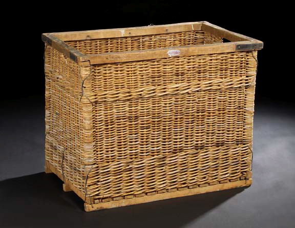 Appraisal: French Woven Wicker Hotel Laundry Basket ca of rectangular form