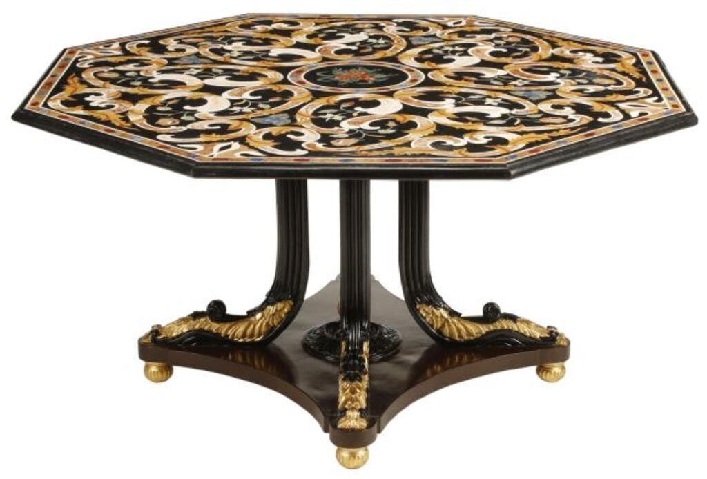 Appraisal: Italian ebonized and parcel gilt table with octagonal pietra dura