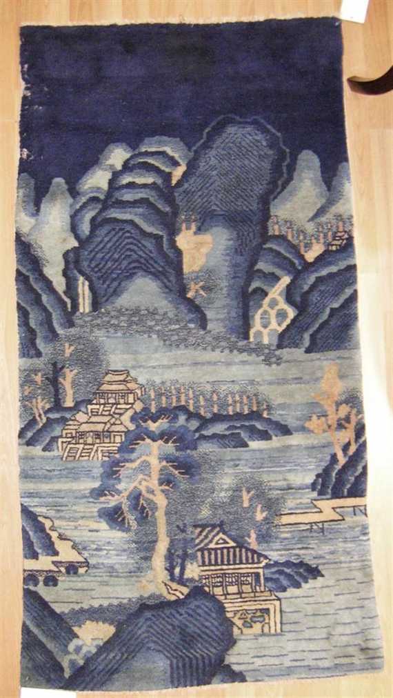 Appraisal: CHINA antique Blue and beige with a river landscape moth