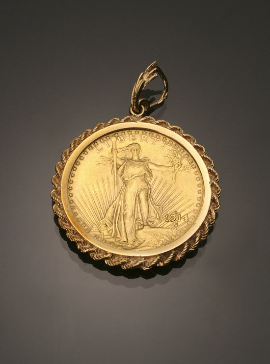 Appraisal: U S Gold Coin Pendant Having a -karat yellow-gold rope-edge