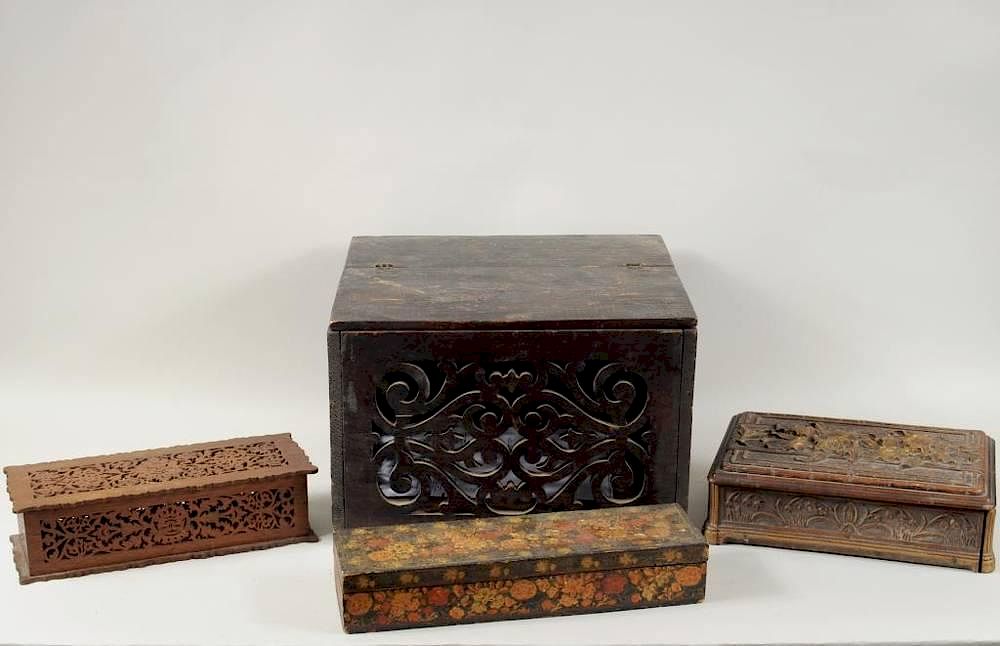 Appraisal: Group of Four Wood Boxes Group of four wood boxes