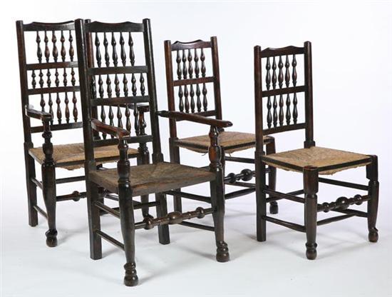 Appraisal: SET OF FOUR SPINDLE BACK CHAIRS Probably English mid th