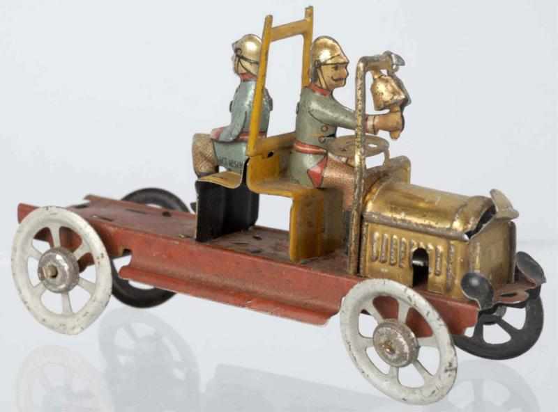 Appraisal: Tin Litho Fire Truck Penny Toy German Marked Gesch on