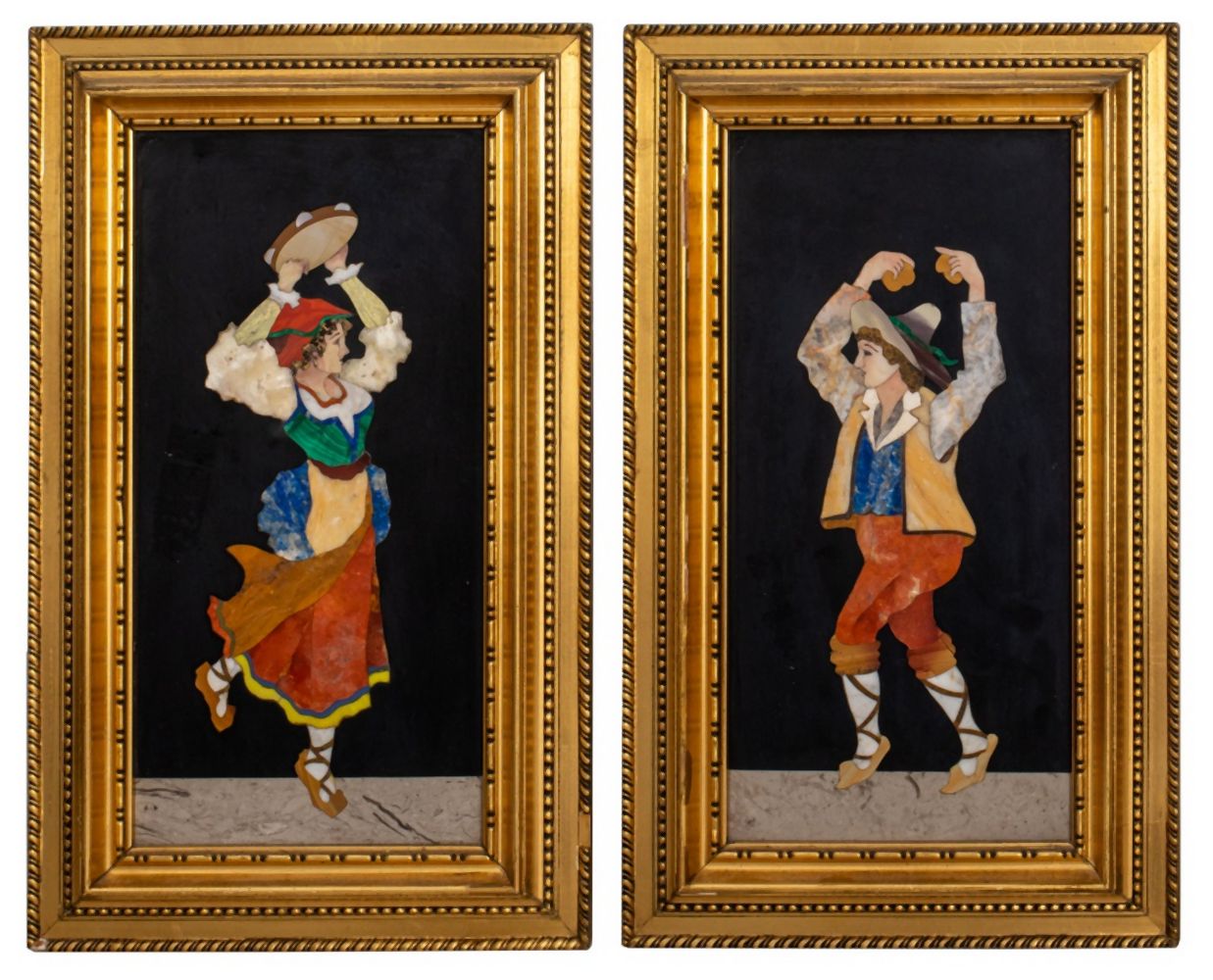 Appraisal: ITALIAN PIETRA DURA PLAQUES WITH DANCERS PAIR Pair of Italian