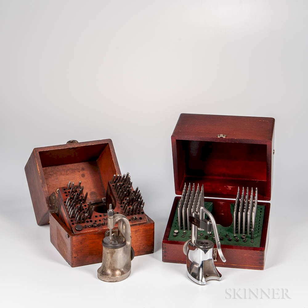 Appraisal: Two Cased Watchmaker's Staking Sets Two Cased Watchmaker's Staking Sets