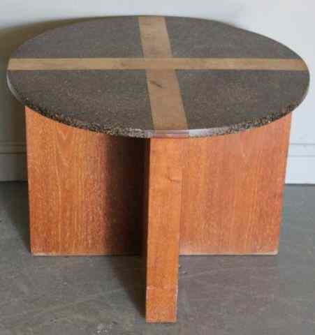 Appraisal: Midcentury Coffee Table with Wood Inlaid TerrazzoTop From a New