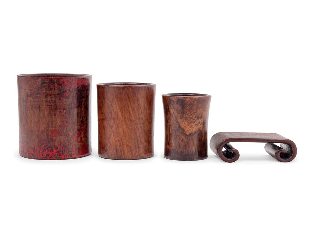 Appraisal: Four Chinese Huaghuali and Hardwood Scholar's Objects Four Chinese Huaghuali