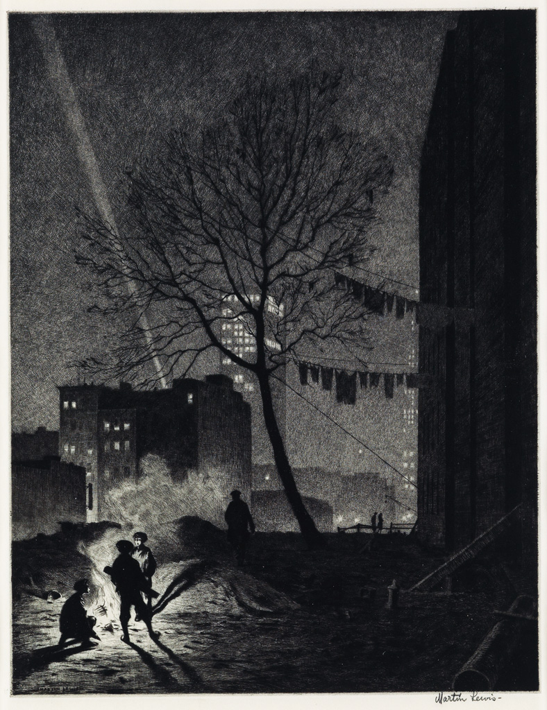 Appraisal: MARTIN LEWIS The Tree Manhattan Drypoint printed in black x