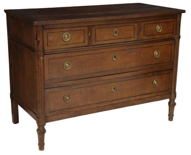 Appraisal: French Louis XVI style oak commode th c three drawers