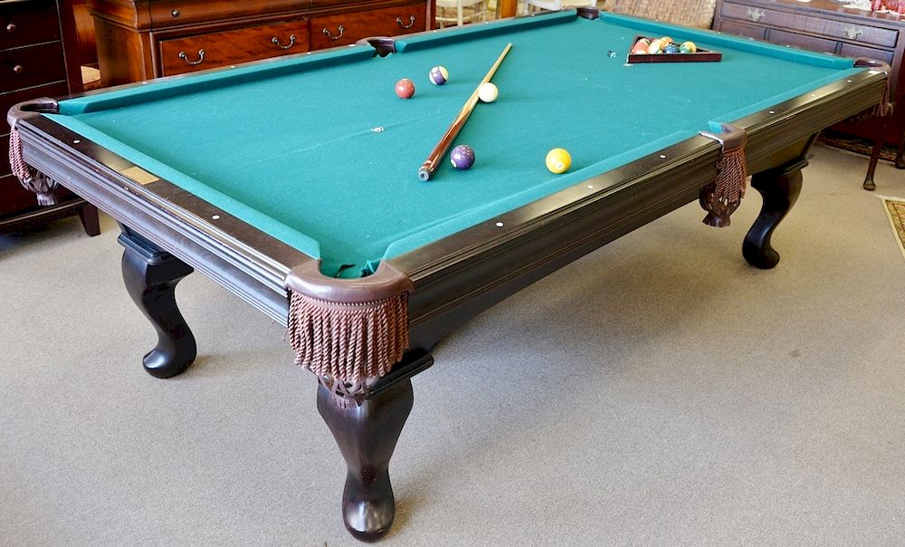 Appraisal: Olhausen ft slate top pool table with leather pockets balls