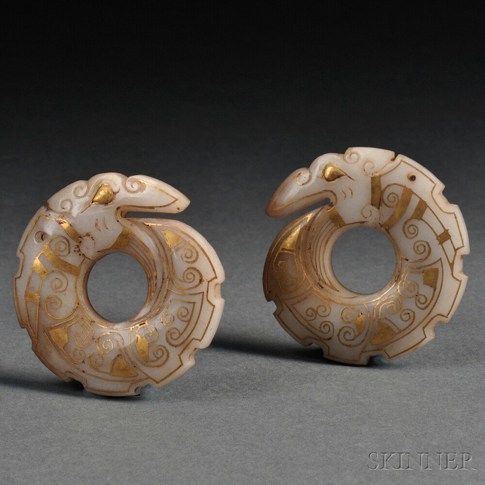 Appraisal: Pair of Archaistic Style Pendants China round depicting a chilong