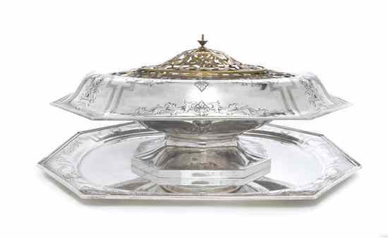 Appraisal: An American Sterling Silver Floral Center Bowl and Undertray Dominick