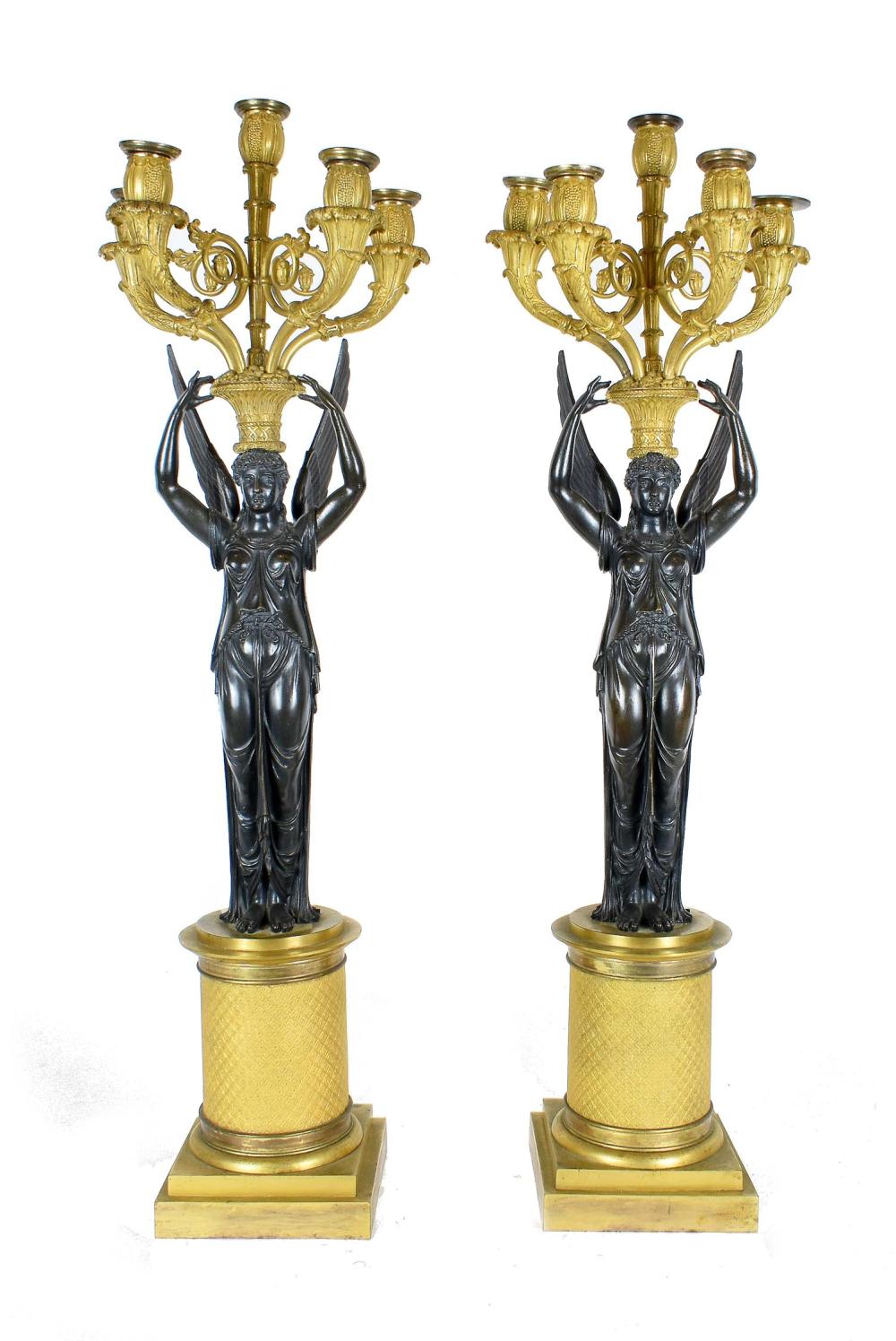 Appraisal: PAIR OF CHARLES X PATINATED BRONZE CANDELABRAFrench Manner of Thomire