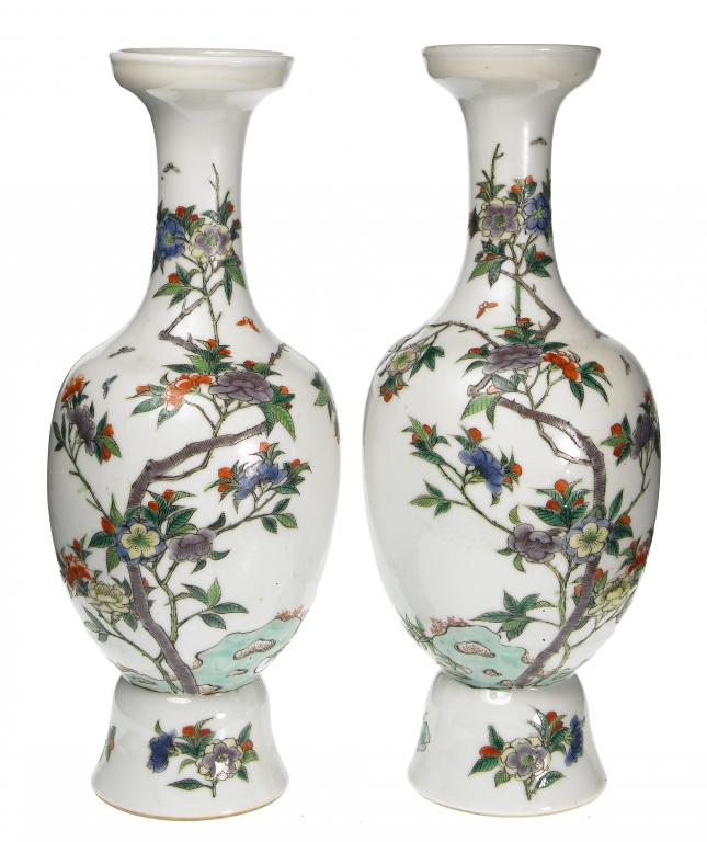 Appraisal: A PAIR OF FAMILLE VERTE VASES of shouldered form enamelled