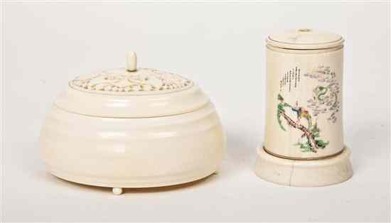 Appraisal: A Chinese Lidded Ivory Circular Box of turned form with