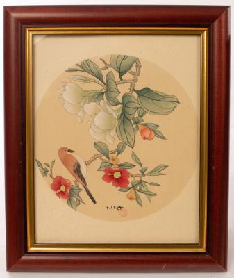 Appraisal: A pair of Chinese watercolours on silk depicting birds and