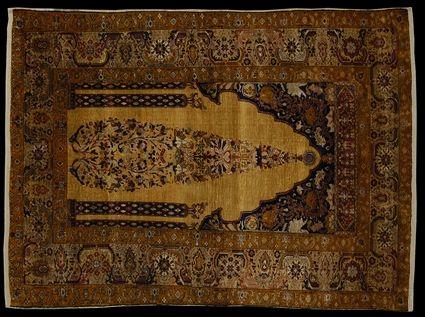 Appraisal: HEREKE SILK PRAYER RUG Centered by a cypress tree flanked