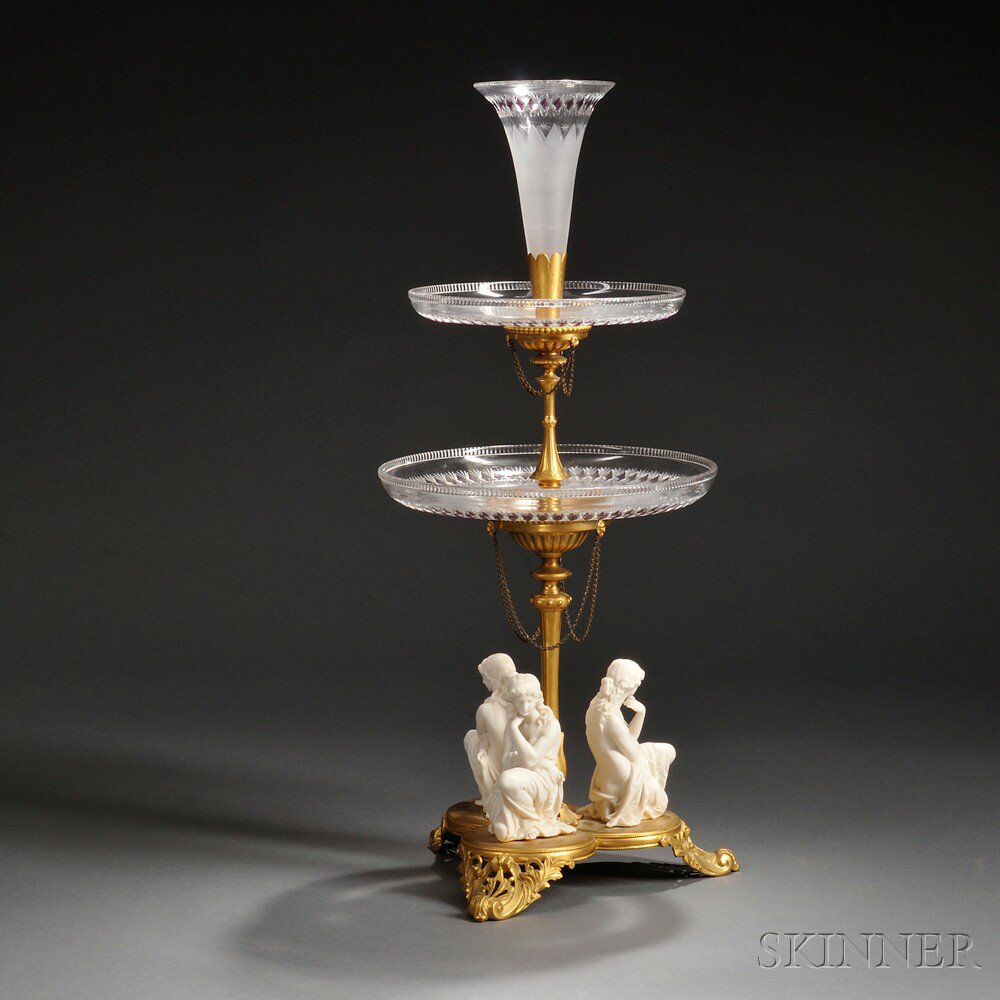 Appraisal: Victorian Gilt-brass Cased Glass and Parian Epergne bearing registry mark