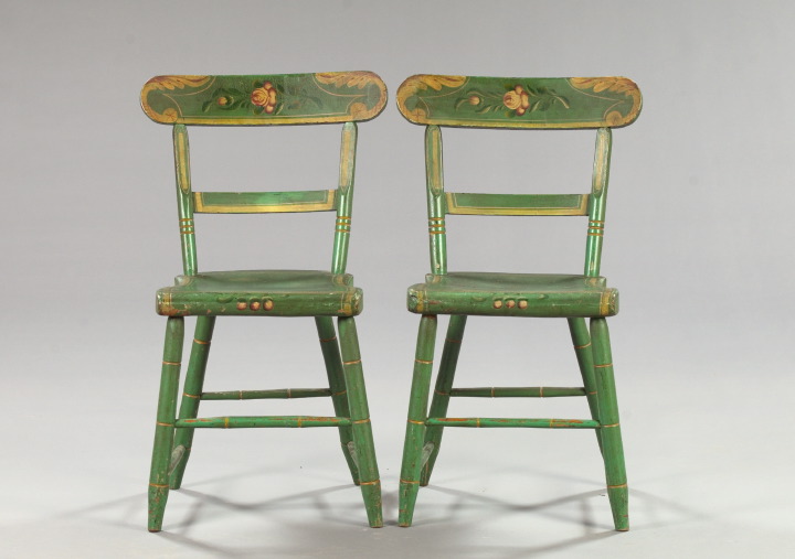 Appraisal: Pair of Early American Polychromed and Stenciled Sidechairs first quarter