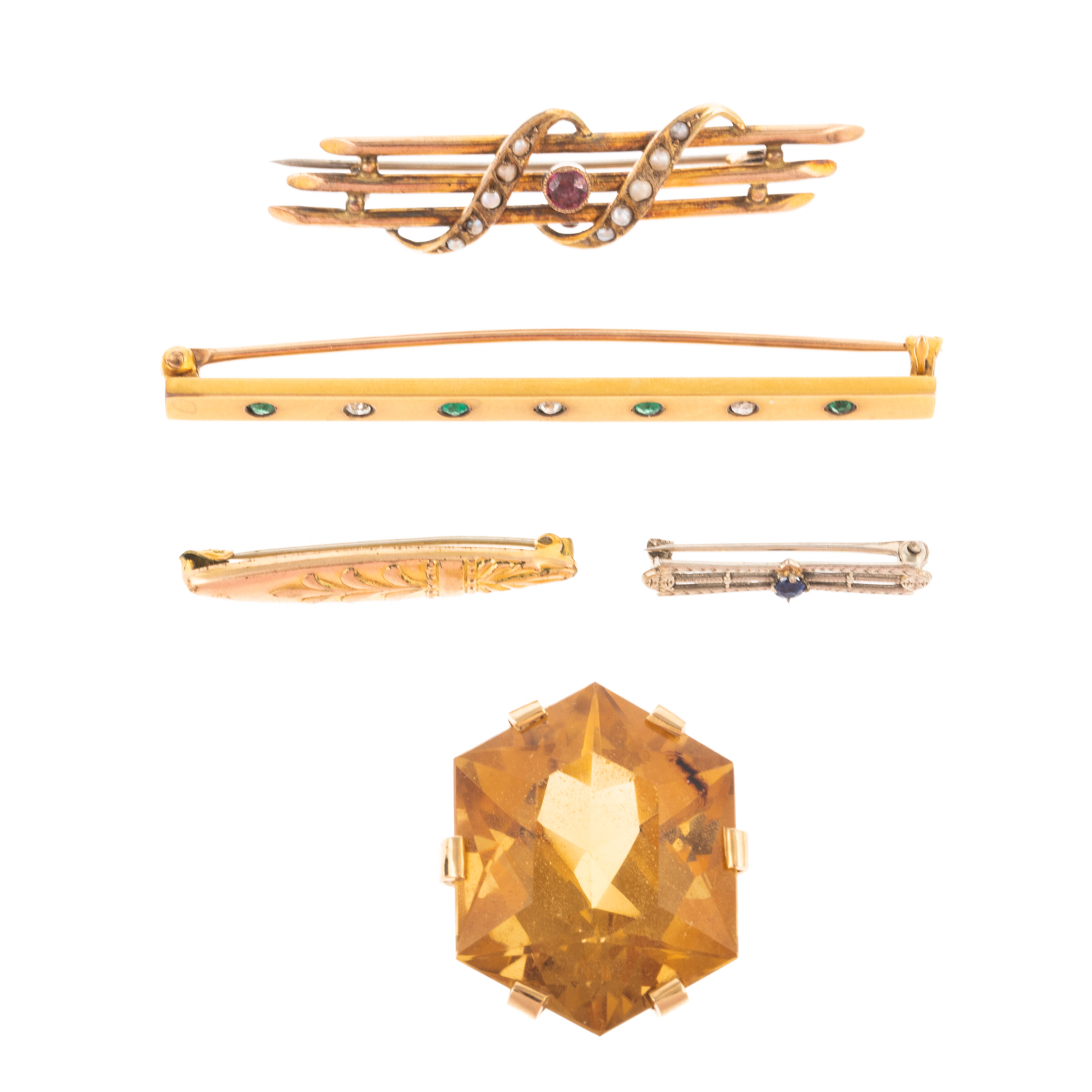 Appraisal: A COLLECTION OF BAR PINS CITRINE PENDANT K yellow gold