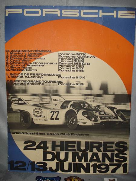 Appraisal: A Heures du Mans Porsche successes poster printed in blue