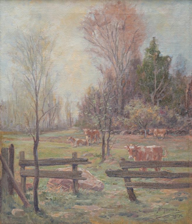 Appraisal: CATTLE BY A THOMAS American late th-early th century Oil