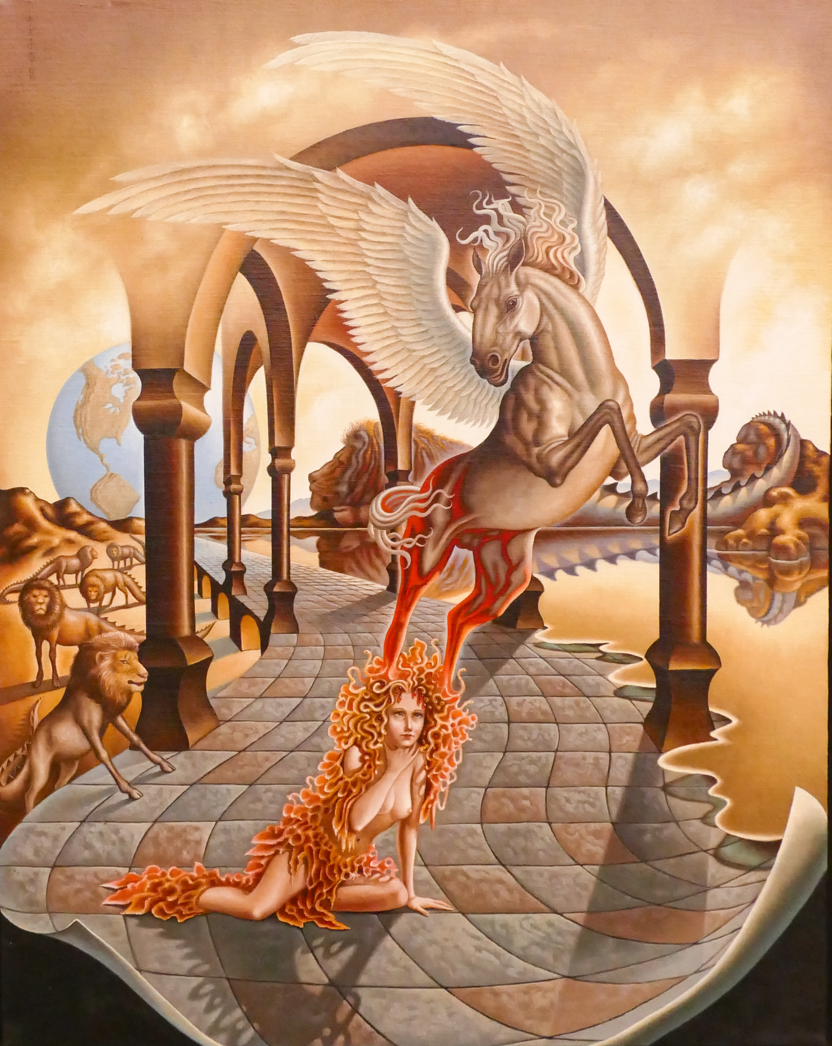 Appraisal: Ilene Meyer - Washington 'Pegasus' Surrealist Fantasy Oil on Canvas