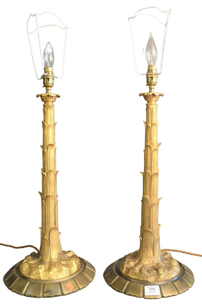 Appraisal: Pair of Gilt Bronze Table Lamps total height inches Pair