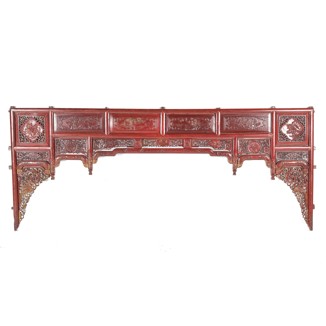 Appraisal: Chinese lacquered parcel-gilt wooden frieze th century solid and openworked