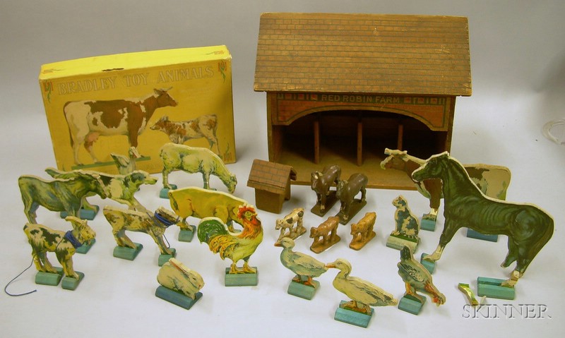 Appraisal: Converse Lithographed Wood Barn Animals and a Bradley Boxed Set