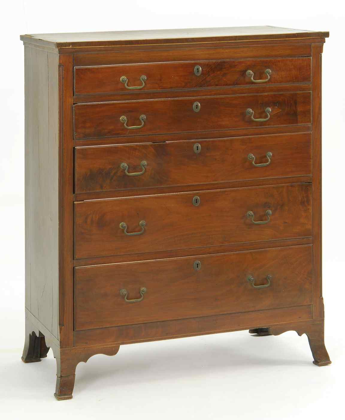 Appraisal: ANTIQUE AMERICAN FIVE-DRAWER CHESTCirca In walnut Top with mahogany and