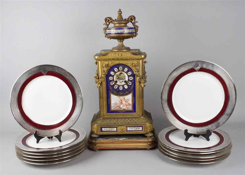 Appraisal: SEVRES STYLE PORCELAIN AND GILT BRONZE MANTEL CLOCK the face