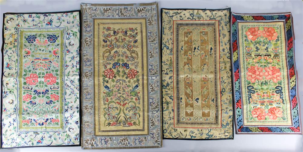 Appraisal: FOUR SETS OF CHINESE SILK-EMBROIDERED SLEEVE BANDS QING DYNASTY AND