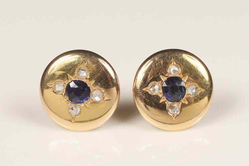 Appraisal: EARRINGS - Pair of round sapphire and diamond earrings made