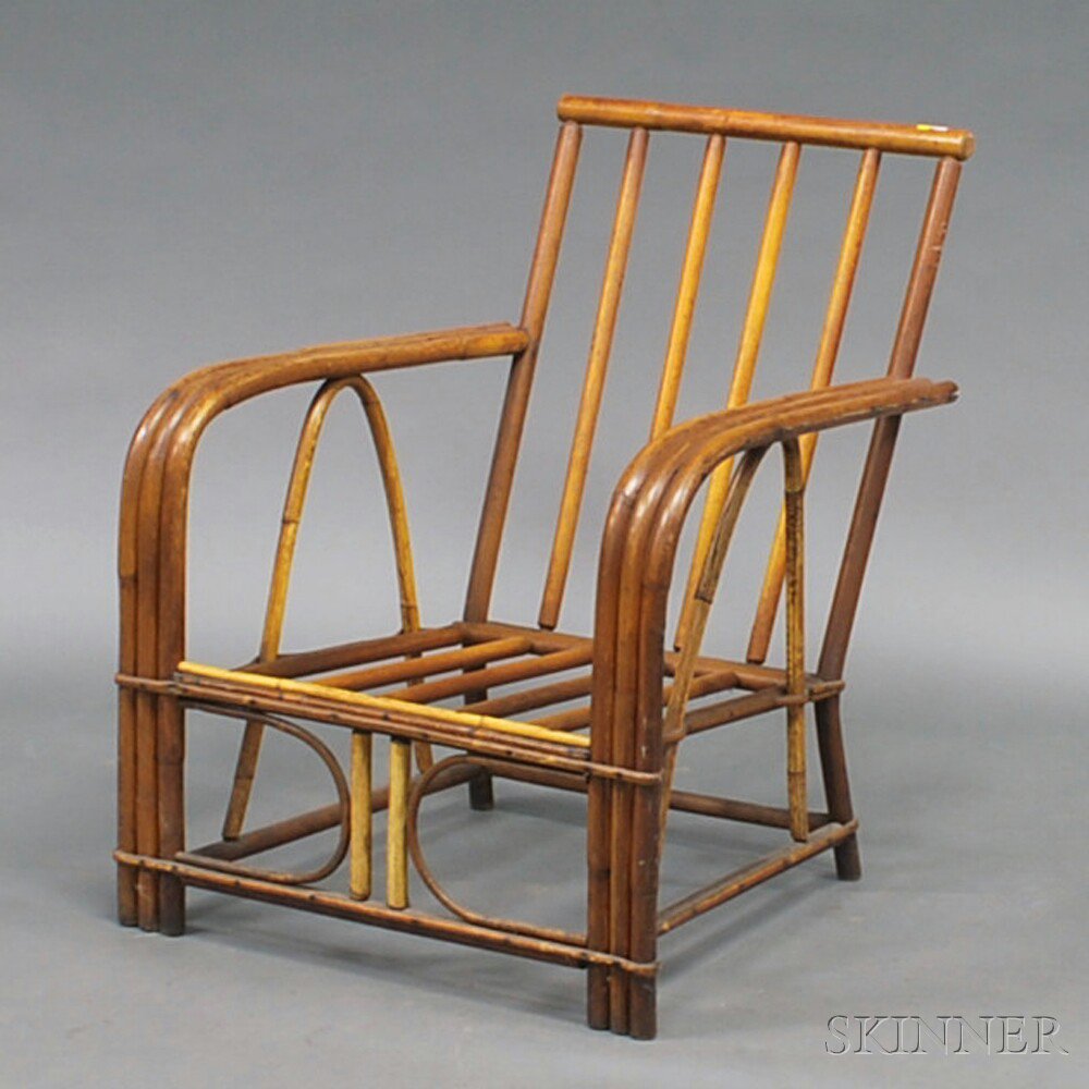 Appraisal: Art Deco Bamboo and Wood Lounge Chair no cushions ht