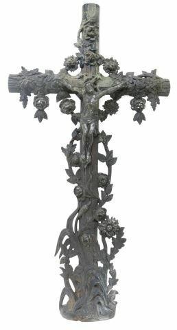 Appraisal: French black painted cast iron cross th c figural crucifix