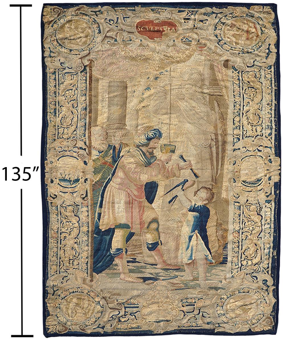 Appraisal: TH C LARGE FLEMISH TAPESTRY 'SCVLPTVRA''SCVLPTVRA' large Flemish tapestry features