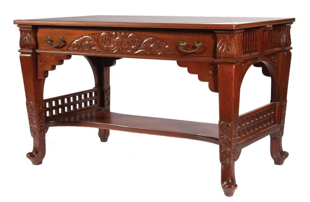 Appraisal: American Aesthetic Carved Mahogany Library Table late th c single