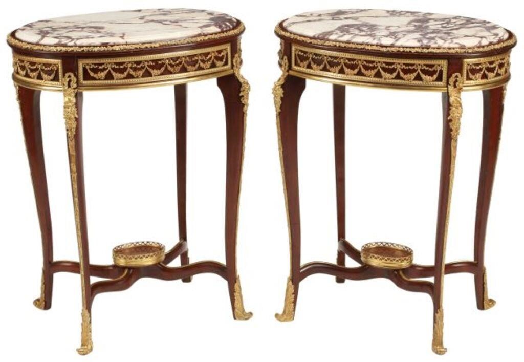 Appraisal: pair Louis XV style marble-top side tables with bronze dore