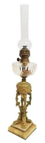 Appraisal: Antique gilt metal and glass banquet lamp late th c