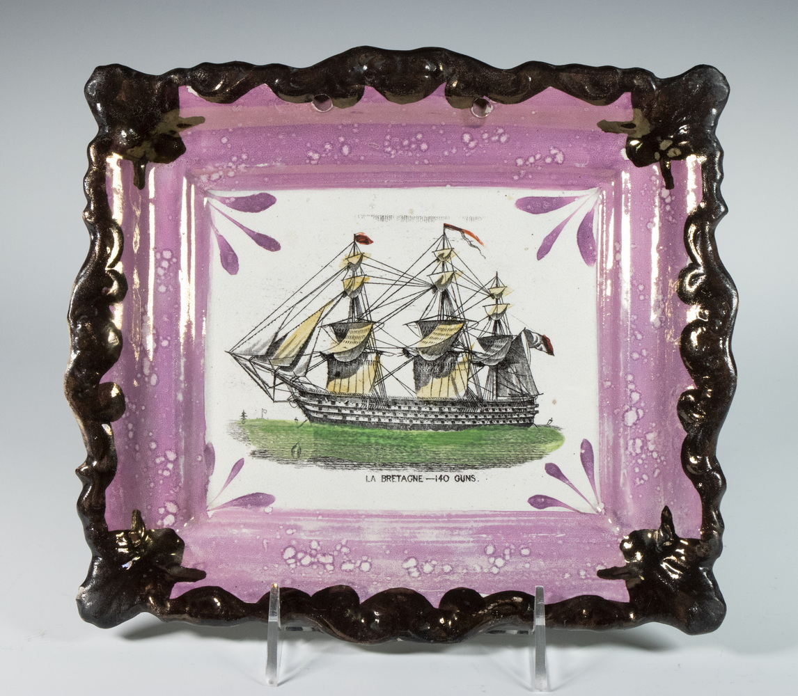 Appraisal: SUNDERLAND LUSTRE SHIP PLAQUE Mid- th c English Pink Lustreware